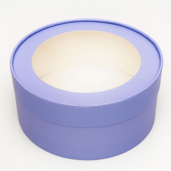 Коробка универсальная круглая с окном сиреневая d 20 см, высота 7 см