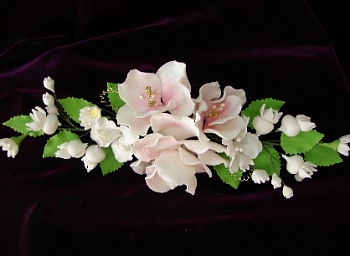 Украшение сахарное "Ветка" Белый шиповник 20 см