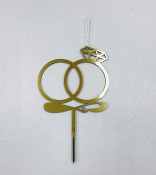 Топпер-свеча для торта Свадебные кольца Золото