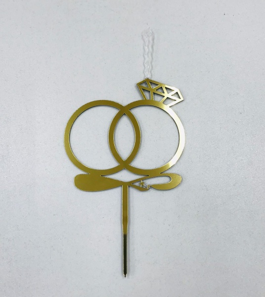 Топпер-свеча для торта Свадебные кольца Золото