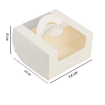 Упаковка для бенто-торта белая с окном и ручкой 14х14х8 см