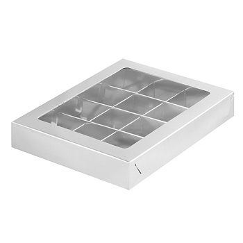 Упаковка для 12 конфет с прозрачной крышкой Серебро