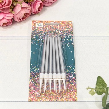 Набор свечей для торта серебро 10 см 12 штук