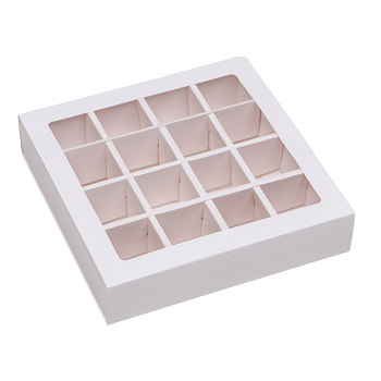 Упаковка для 16 конфет с прозрачной крышкой Белая