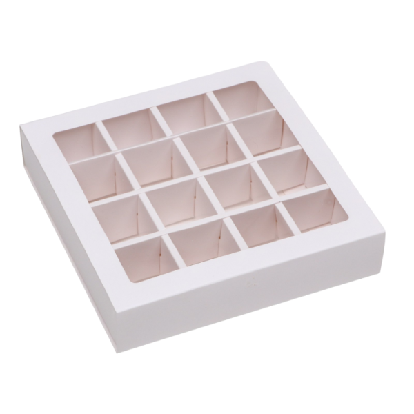 Упаковка для 16 конфет с прозрачной крышкой Белая