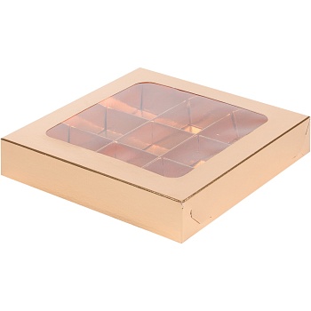 Упаковка для 9 конфет с прозрачной крышкой Золото