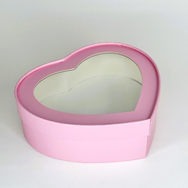 Коробка Шляпная Сердце с окном Розовая 21,5х18х5,5 см