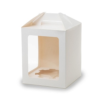 Коробка для торта и кулича Белая с 2 окнами 18х18х22 см