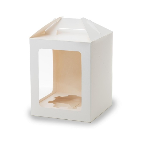 Коробка для торта и кулича Белая с 2 окнами 18х18х22 см