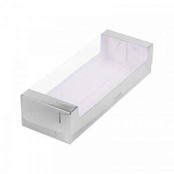 Упаковка для рулета с пластиковой крышкой Серебро 30х11х8 см