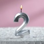 Свеча в торт цифра 2 Серебро 6,5 см