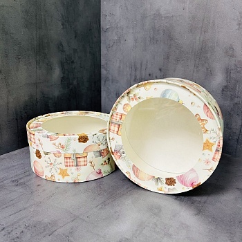 Коробка круглая с окном елочные игрушки d 16 см, высота 7 см